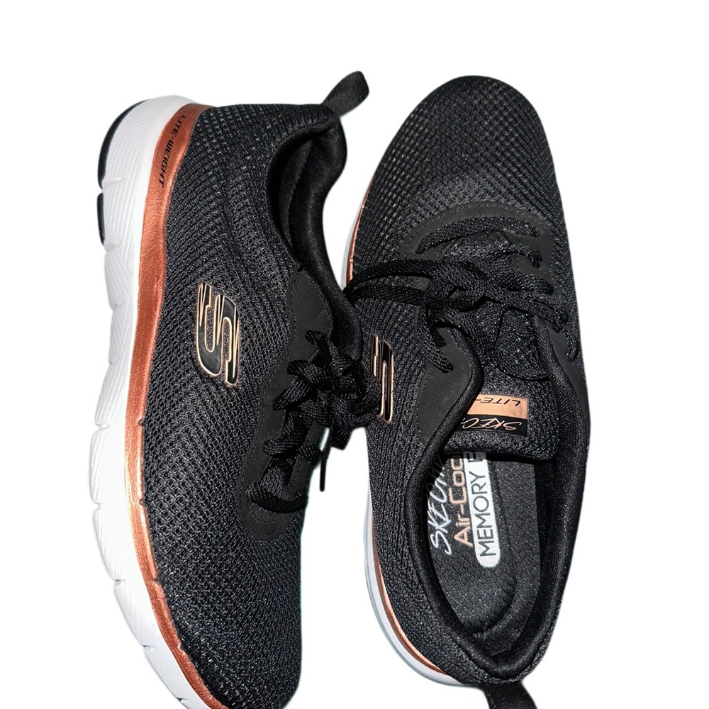 Skechers Black Knit Sneakers with Rose Gold Trim